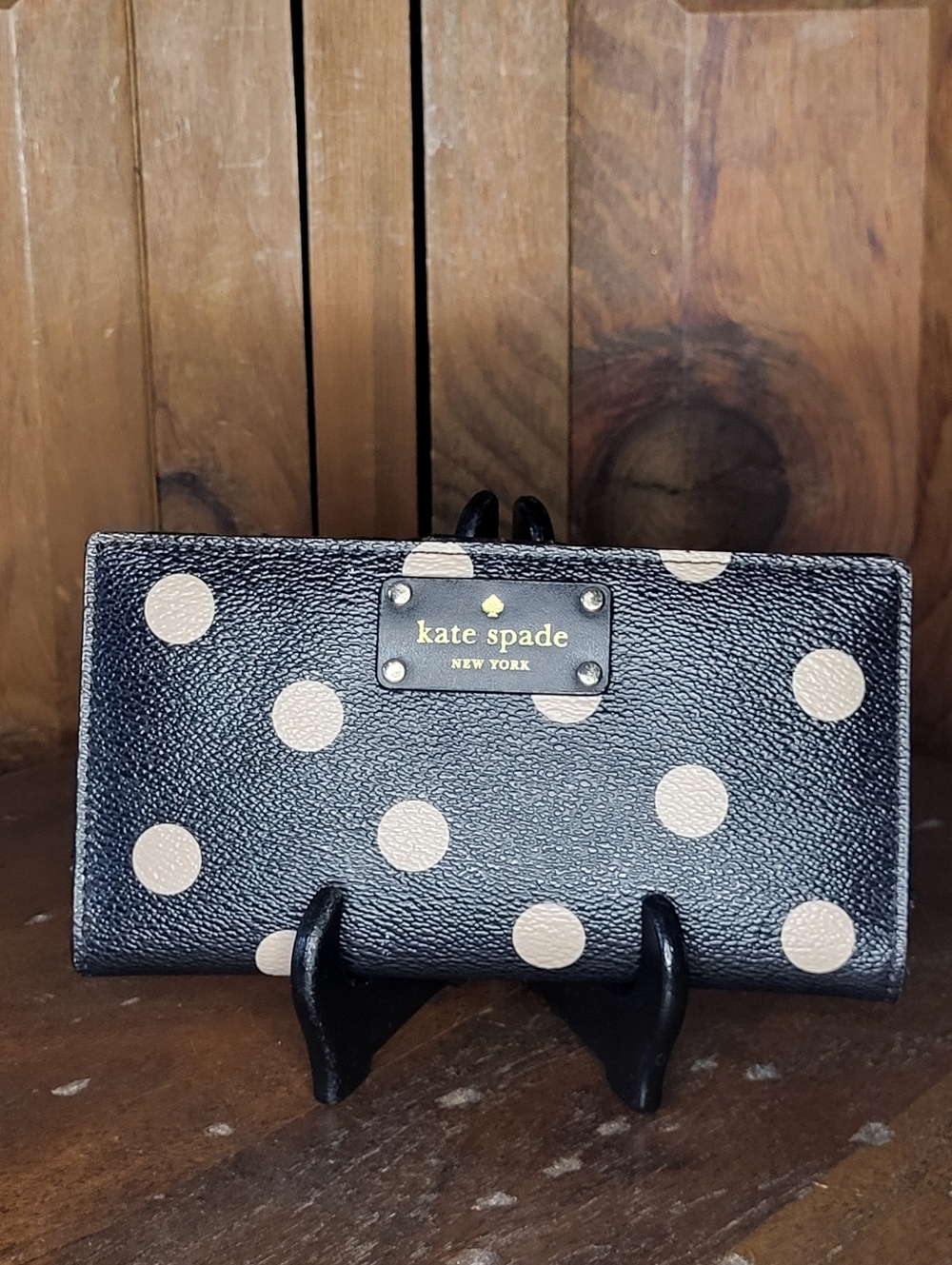 kate spade black wallet with cream polka dots - Picture 7 of 16